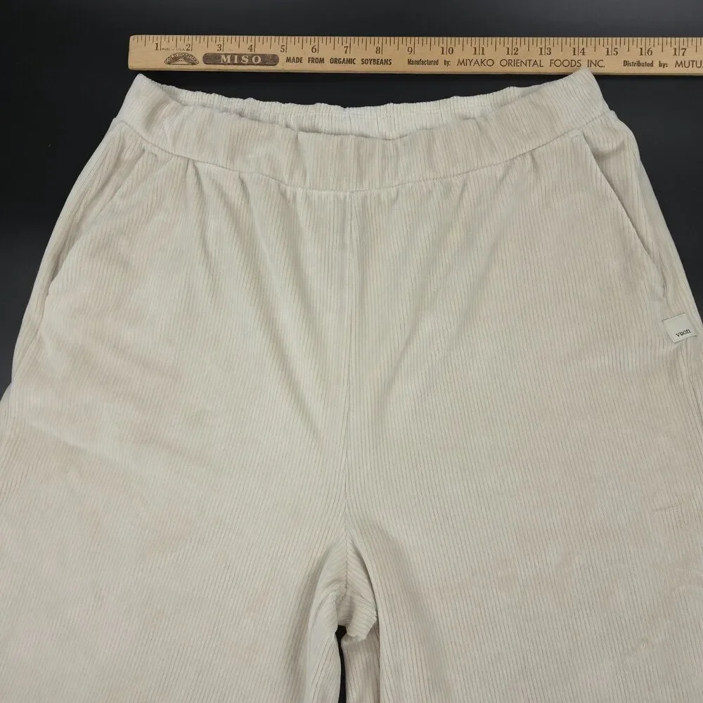 VUORI Haven Wide Leg Ribbed Knit Pant Suede Beige Athleisure Lounge Clean Girl - Picture 3 of 10